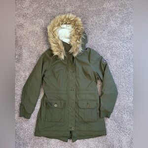 Hollister Dark Green Jacket with Faux Fur Lining